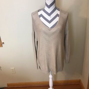 NWOT Tan silk like sweater with hi lo bottom
